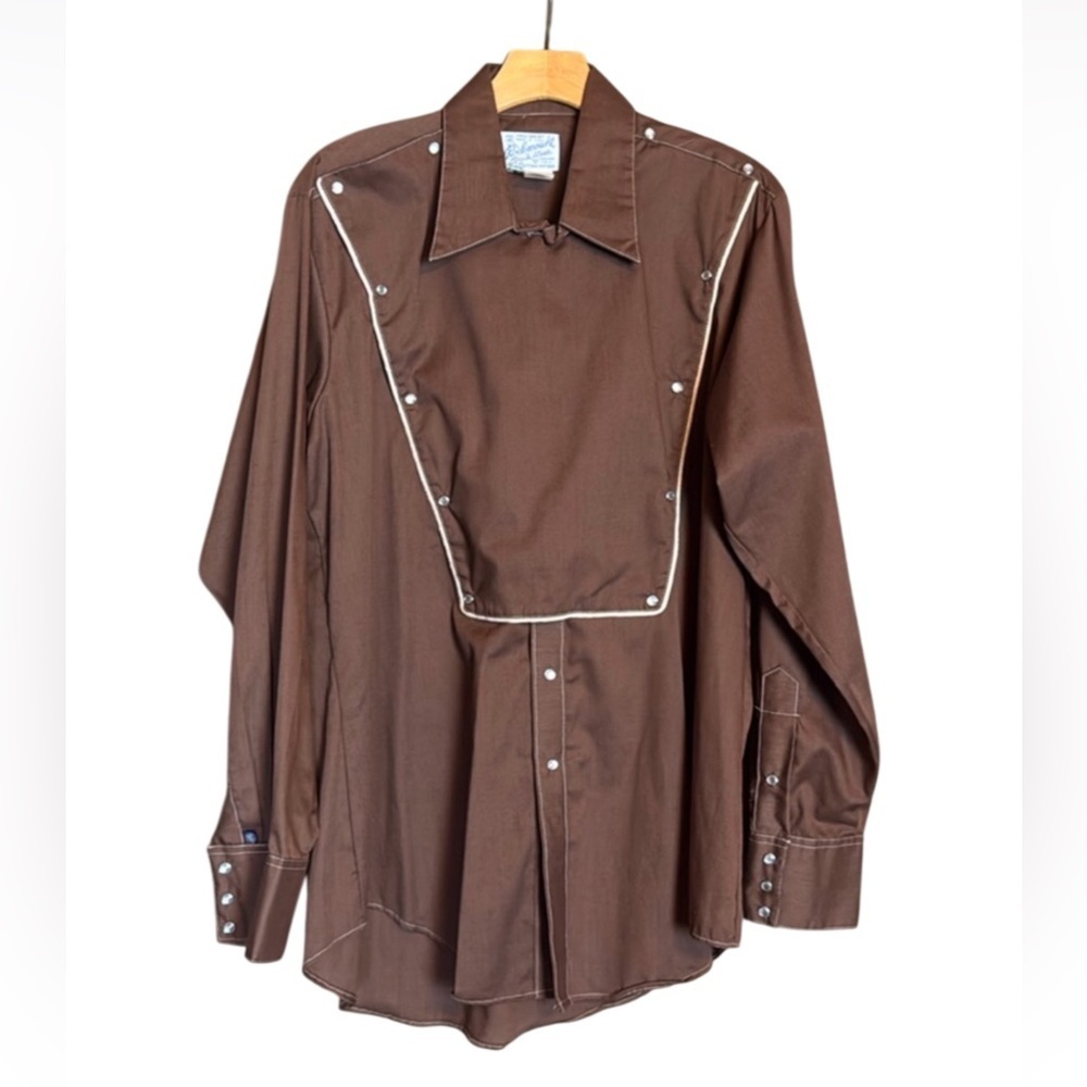 Vintage Rockmount Brown Western Men's Shirt with bib and pearl snaps Size 17-35